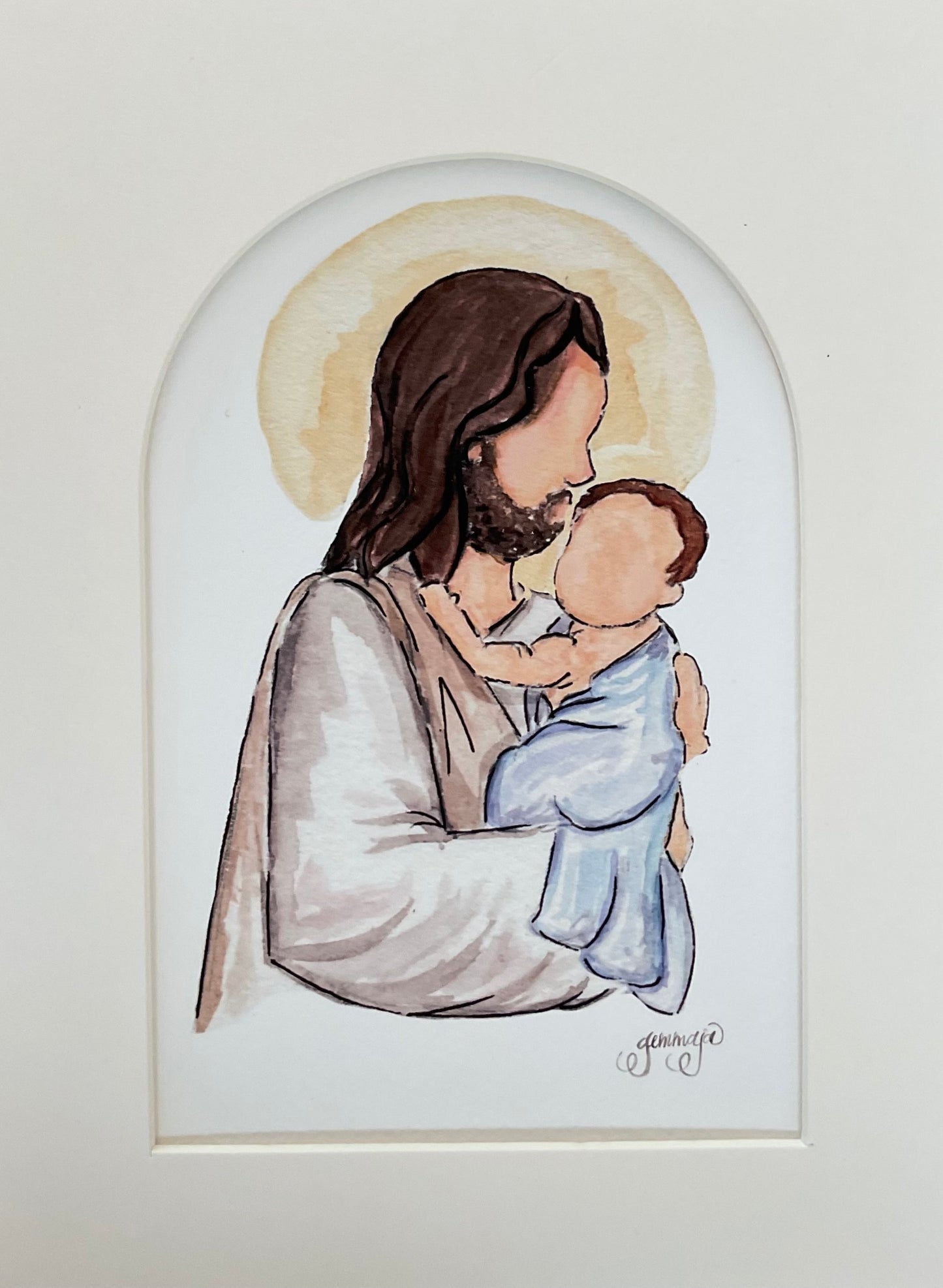 Acuarela José y el niño