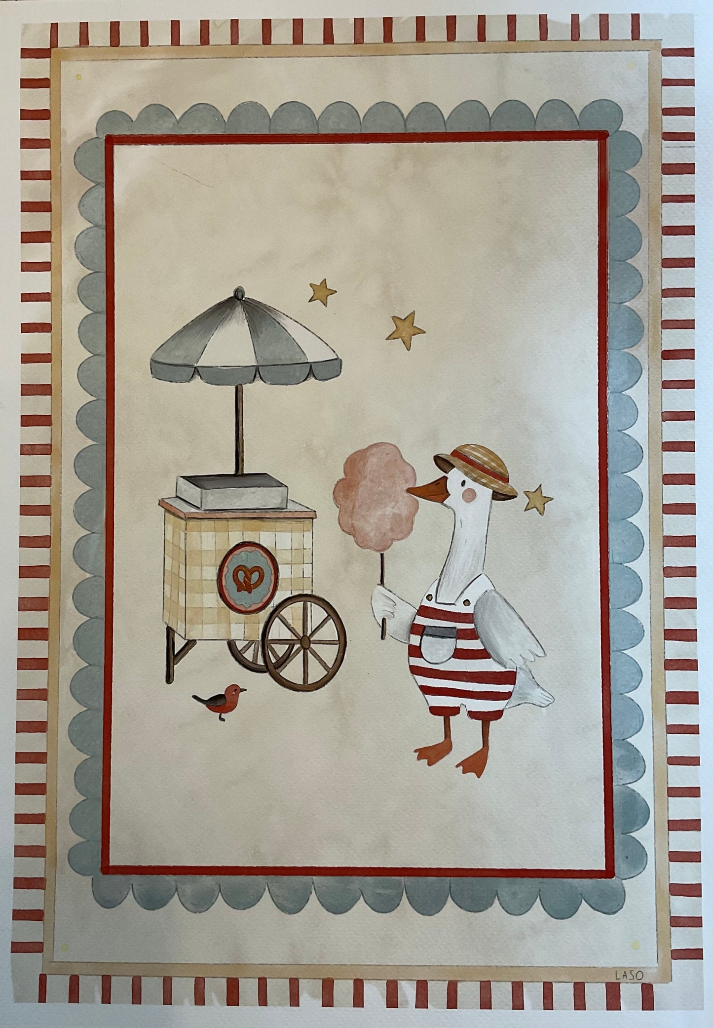 Ilustración Pato con algodón de azúcar